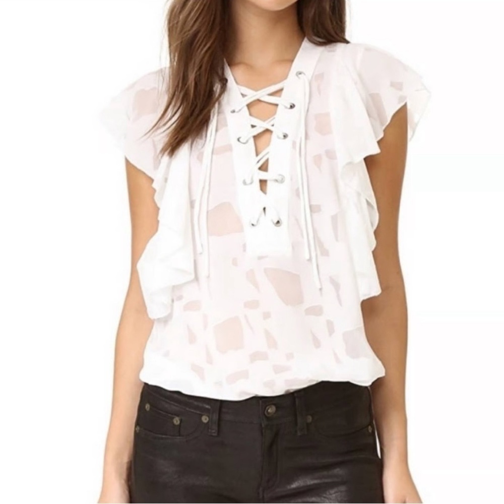 NWT Mult. Size IRO Gilka Ecru Ivory Ruffled Detail Burnout Chiffon Blouse